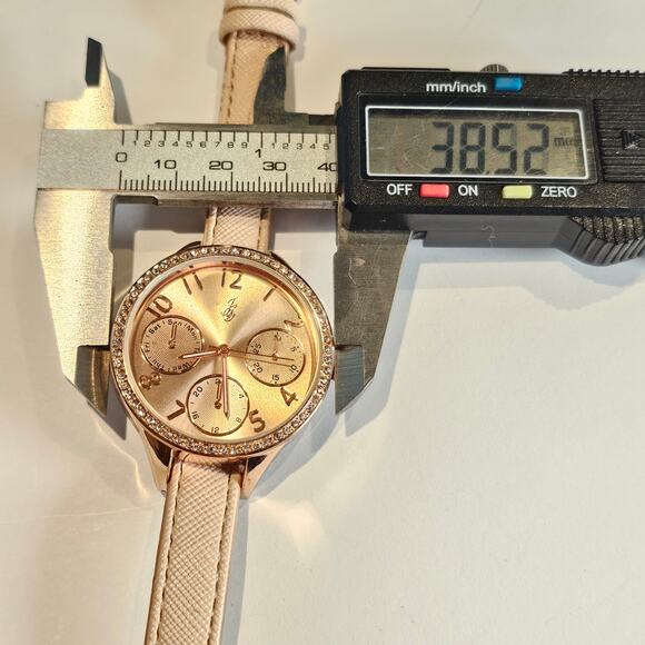 Women's JS Quartz Watch Rose Gold Dial Crystal Bezel Faux Leather Band 38mm - Picture 5 of 13